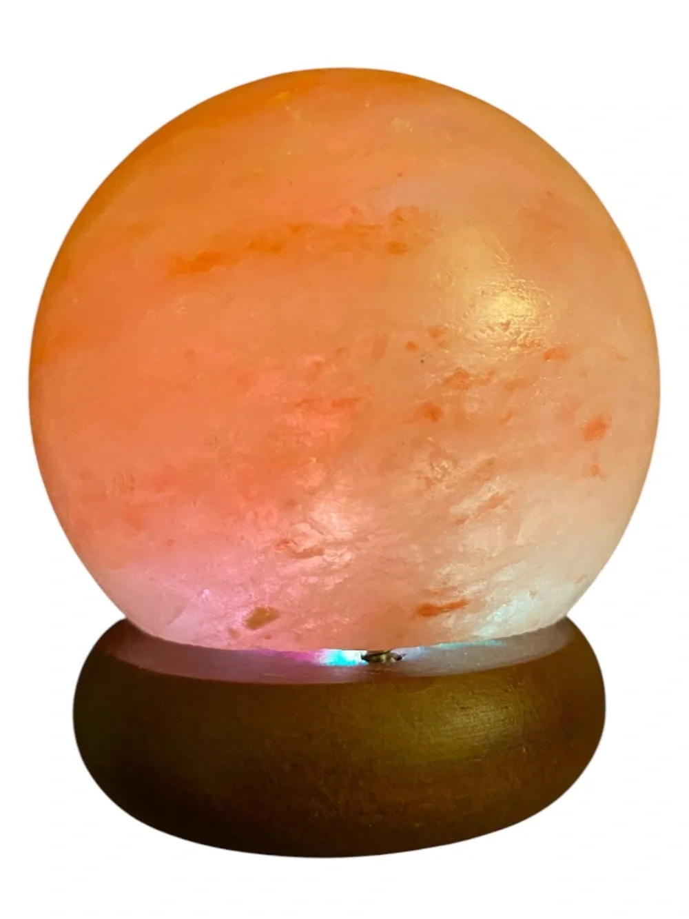 Himalayan Salt Sphere Lamp on Wooden Base - Natural Orange
